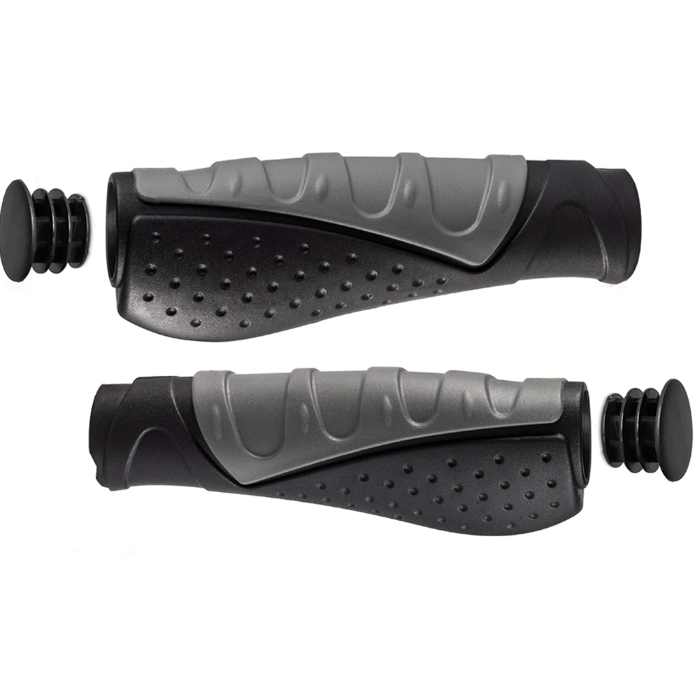 Triple-Density Ergonomic Comfort Grips with Bar Ends (Grey/Black)