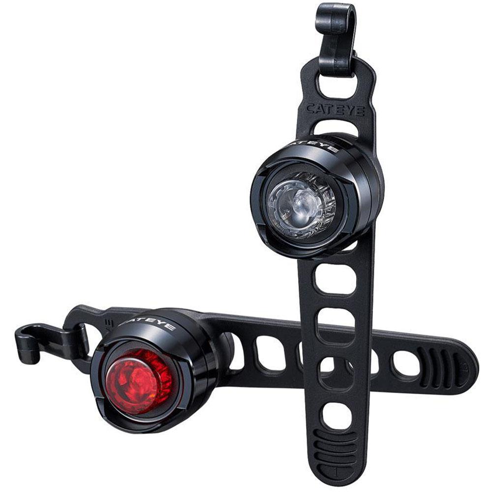 Cateye Orb Set Front/Rear Battery Light: Polished Black 