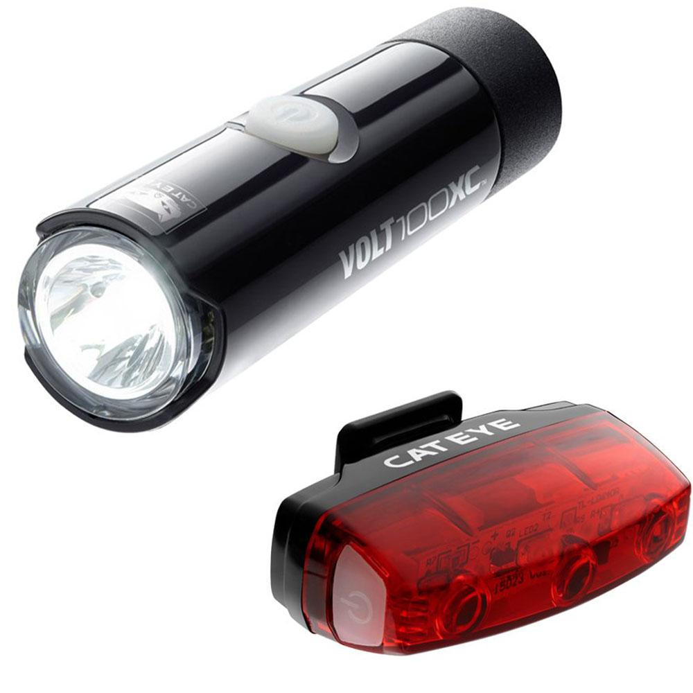 Cateye Volt 100 XC Front Light & Rapid Micro Rear USB Rechargeable Light Set
