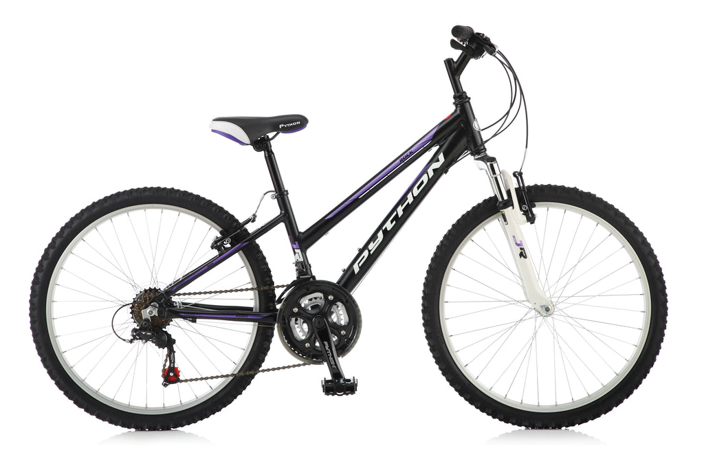 Python Rock FS - Front Suspension Junior Mountain Bike - Girls - 24” Wheels - Black